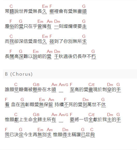 盧永亨《爱是不保留》吉他谱C调和弦谱(txt)1