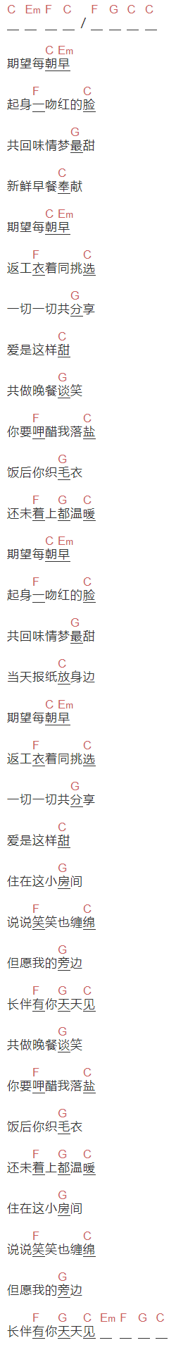 谭咏麟《爱是这样甜》吉他谱C调和弦谱(txt)1