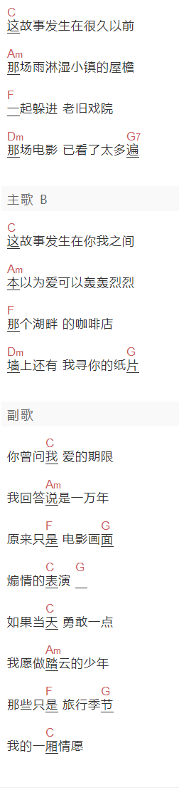 薛之谦《爱的期限》吉他谱C调和弦谱(txt)1