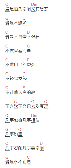 教会音乐《爱的真谛》吉他谱C调和弦谱(txt)1