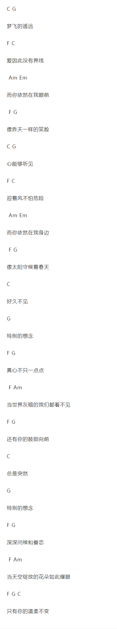赵传《特别的想念》吉他谱C调和弦谱(txt)1