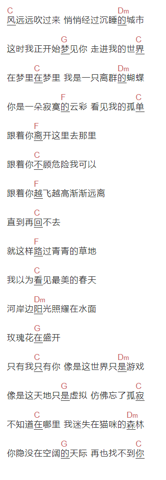 金海心《猫咪森林》吉他谱C调和弦谱(txt)1