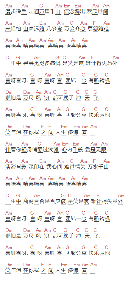 薛家燕《皆大欢喜》吉他谱C调和弦谱(txt)1