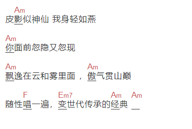周杰伦《皮影戏》吉他谱C调和弦谱(txt)1