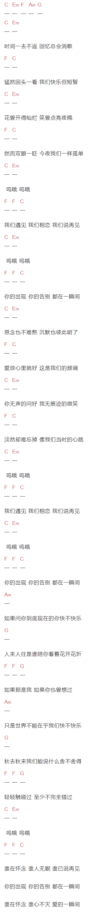 邓紫棋《瞬间》吉他谱C调和弦谱(txt)1