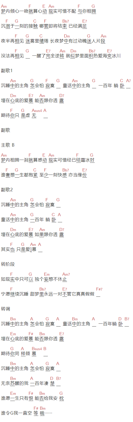 邓紫棋《睡公主》吉他谱C调和弦谱(txt)1