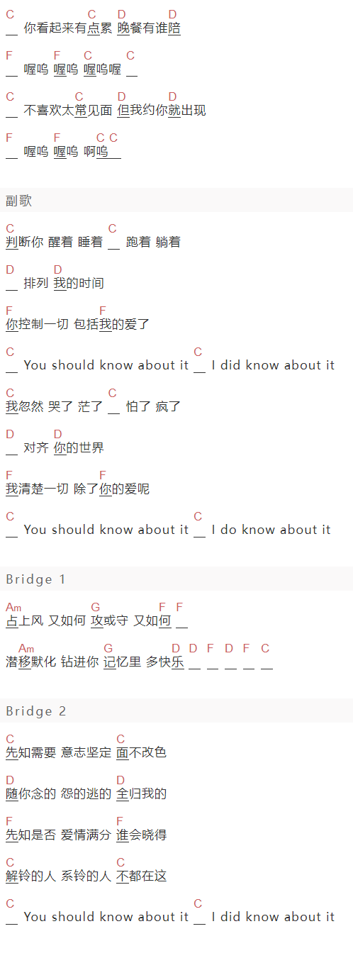 田馥甄《先知》吉他谱C调和弦谱(txt)1