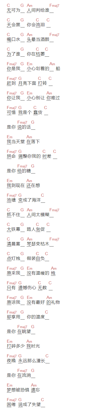《刺猬》吉他谱C调和弦谱(txt)1