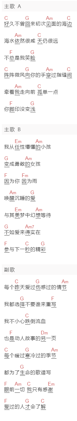 贾立怡《感恩节》吉他谱C调和弦谱(txt)1