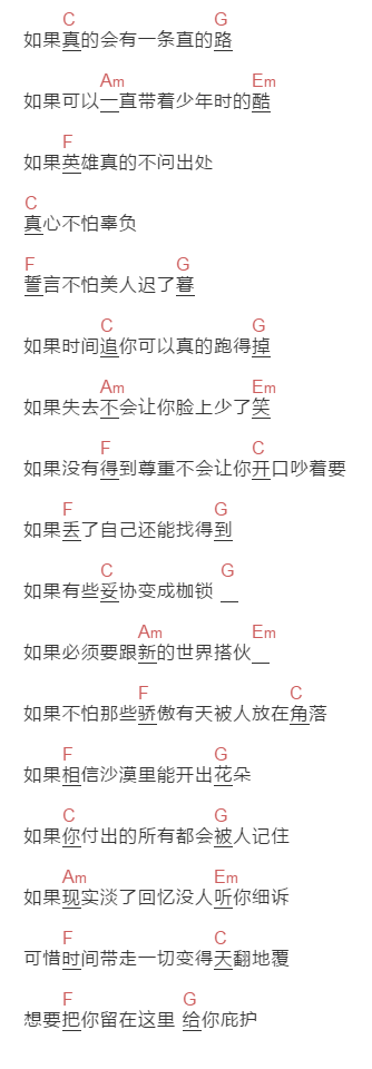 hao《想把你留在这里》吉他谱C调和弦谱(txt)1