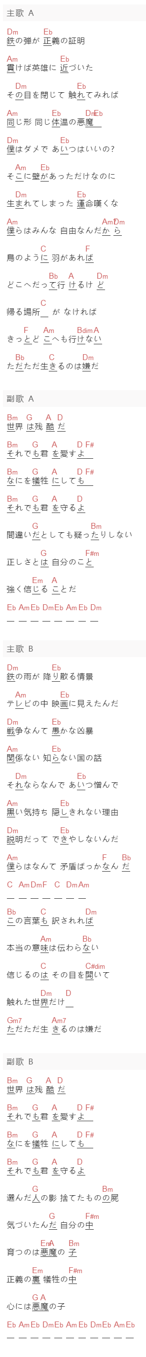 ヒグチアイ《悪魔の子》吉他谱C调和弦谱(txt)1