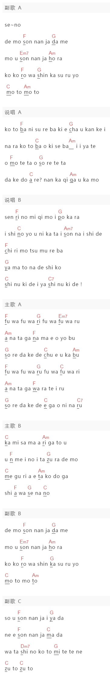 花泽香菜《恋爱サーキュレーション》吉他谱C调和弦谱(txt)1