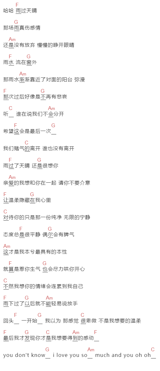 本兮《怎么办我爱你》吉他谱C调和弦谱(txt)1