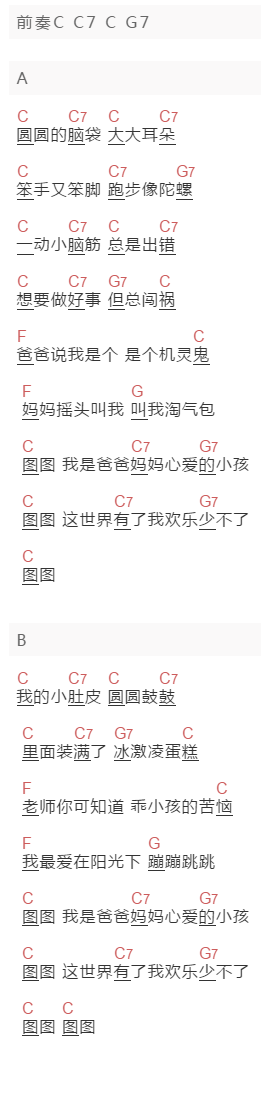 潘延《快乐小孩》吉他谱C调和弦谱(txt)1