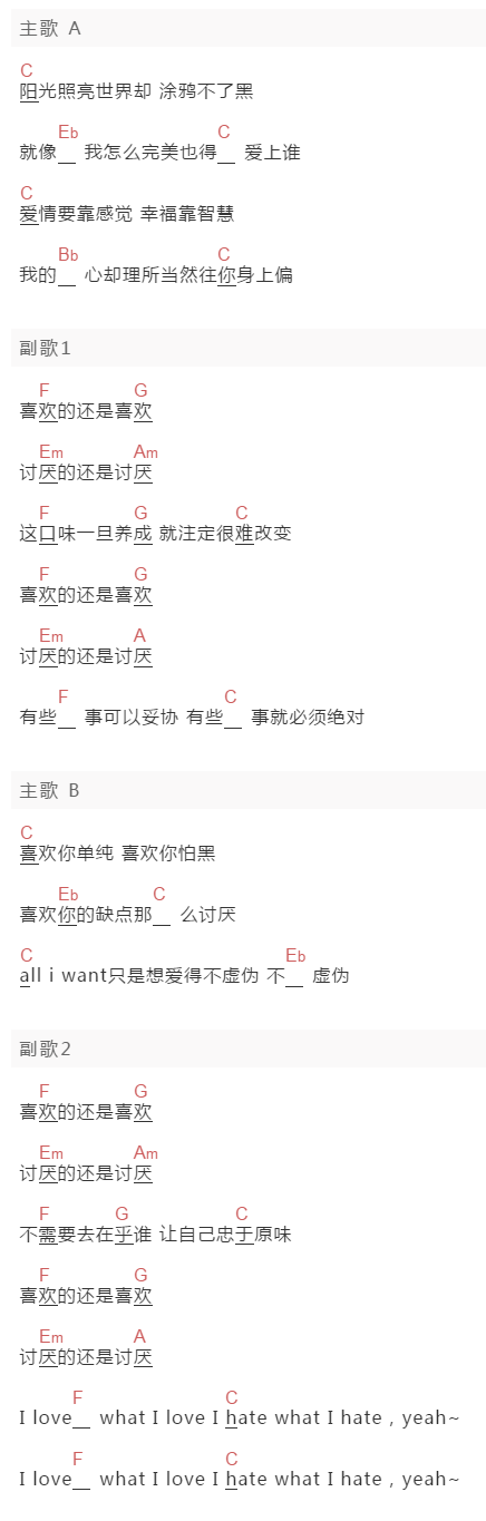 郑元畅《忠于原味》吉他谱C调和弦谱(txt)1