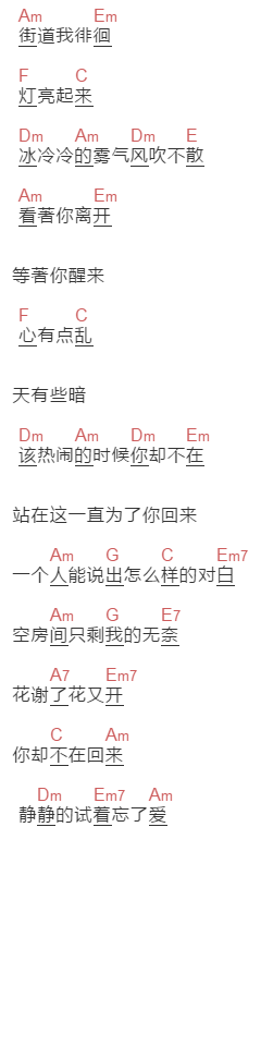 Toro《忘了爱》吉他谱C调和弦谱(txt)1
