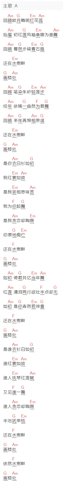 洛天依《忆红莲》吉他谱C调和弦谱(txt)1