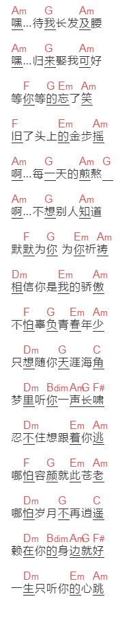 尚雯婕《待我长发及腰》吉他谱C调和弦谱(txt)1
