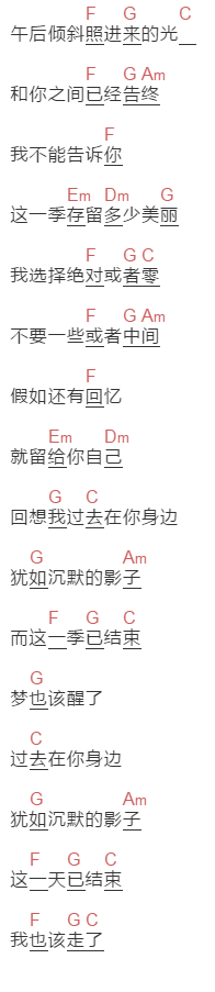 林忆莲《影子情人》吉他谱C调和弦谱(txt)1