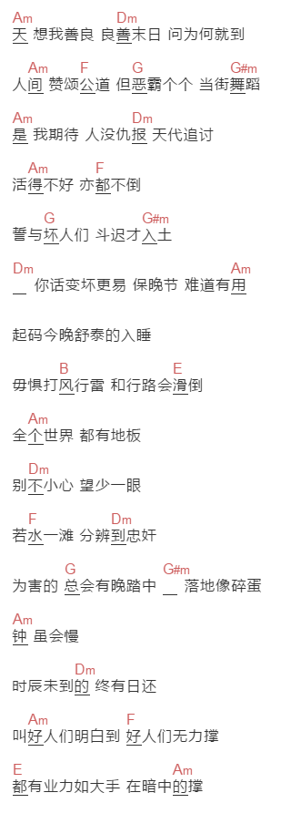 MC张天赋《小心地滑》吉他谱C调和弦谱(txt)1