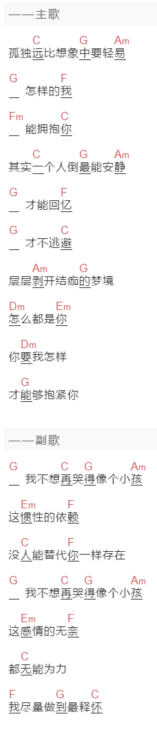 徐秉龙《孤僻症》吉他谱C调和弦谱(txt)1