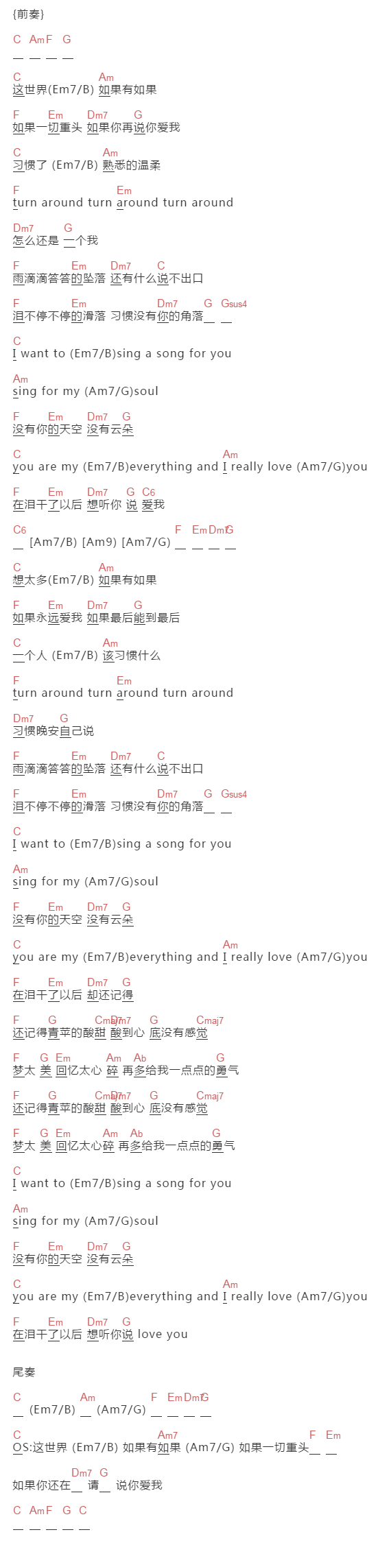 邓福如《如果有如果》吉他谱C调和弦谱(txt)1