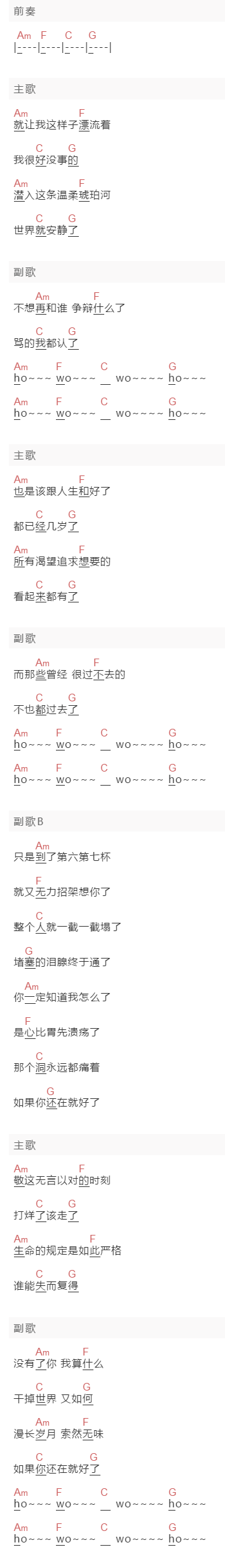 信《如果你还在就好了》吉他谱C调和弦谱(txt)1