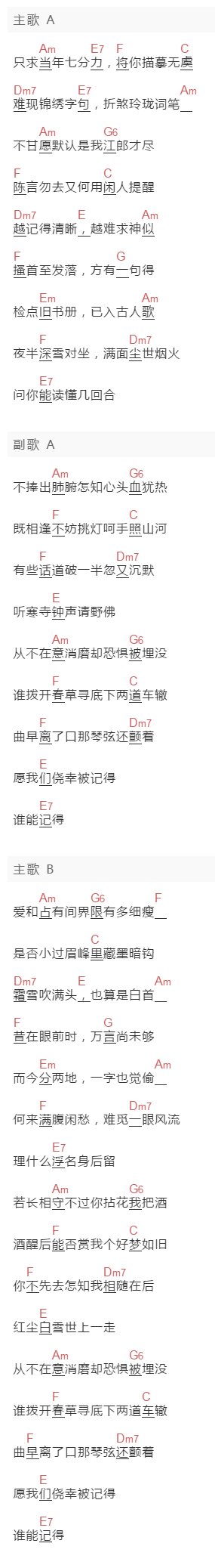 黑芝烧《好梦如旧》吉他谱C调和弦谱(txt)1