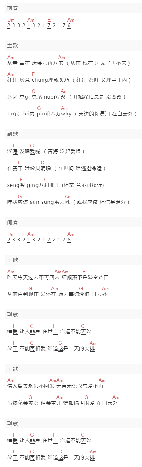 大话西游《大话西游一生所爱》吉他谱C调和弦谱(txt)1