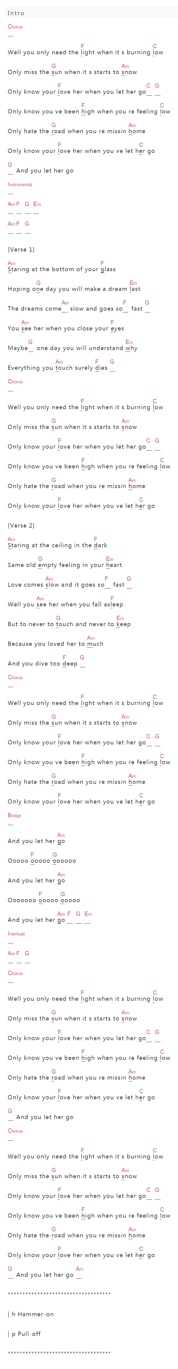 Passenger《Let Her Go》吉他谱C调和弦谱(txt)1