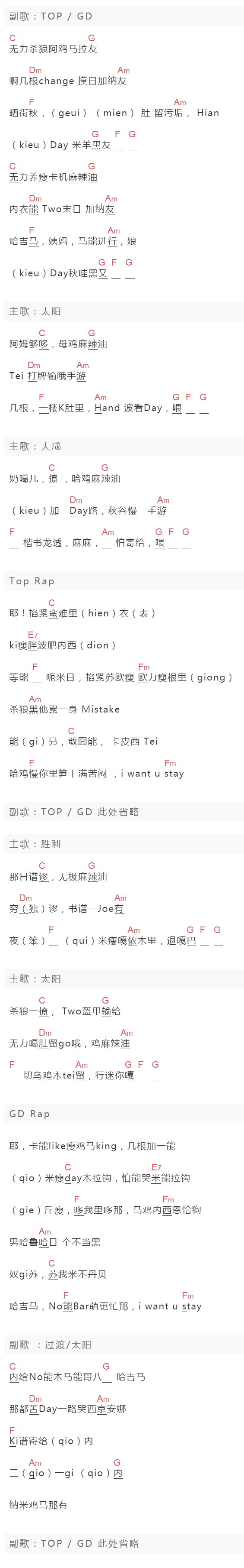 Bigbang《Let's Not Fall In Love》吉他谱C调和弦谱(txt)1