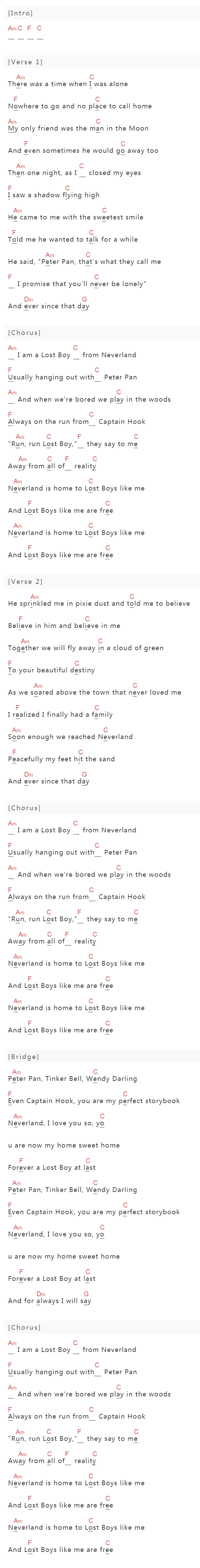Ruth B《Lost Boy》吉他谱C调和弦谱(txt)1