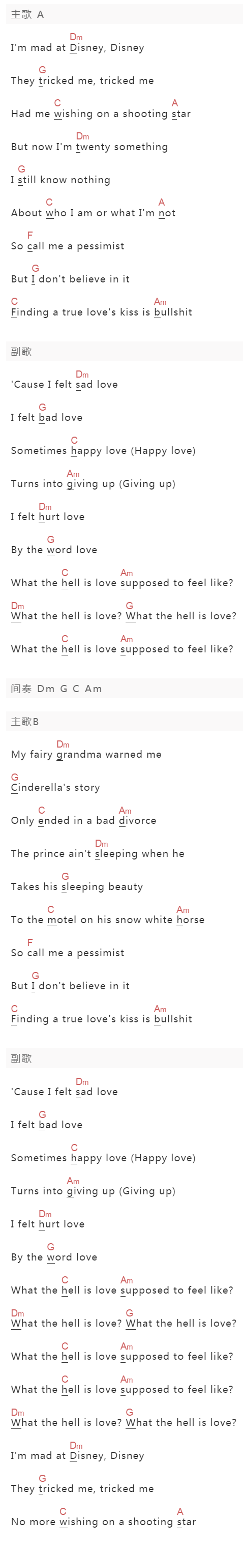 Salem Ilese《Mad At Disney》吉他谱C调和弦谱(txt)1
