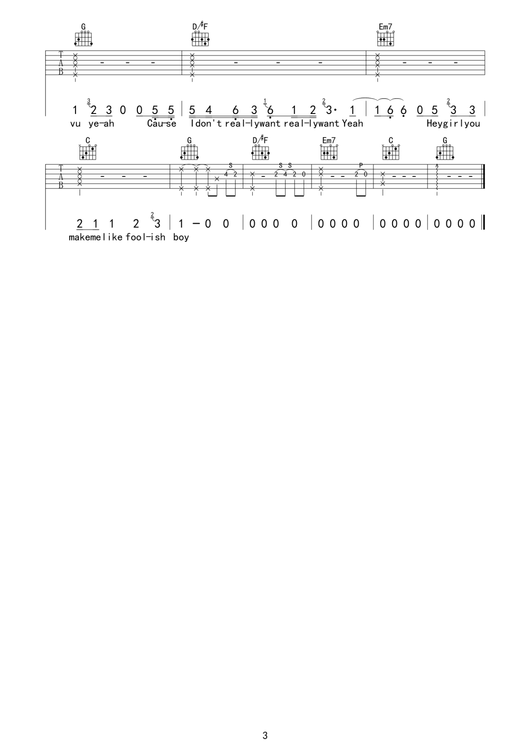 lil milk《Mean Ol' Moon》吉他谱G调六线谱(图)1