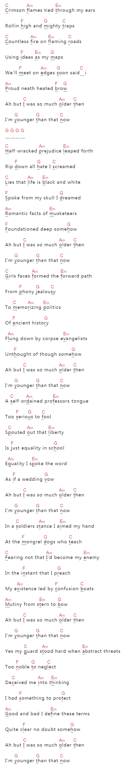 Bob dylan《My Back Pages》吉他谱C调和弦谱(txt)1