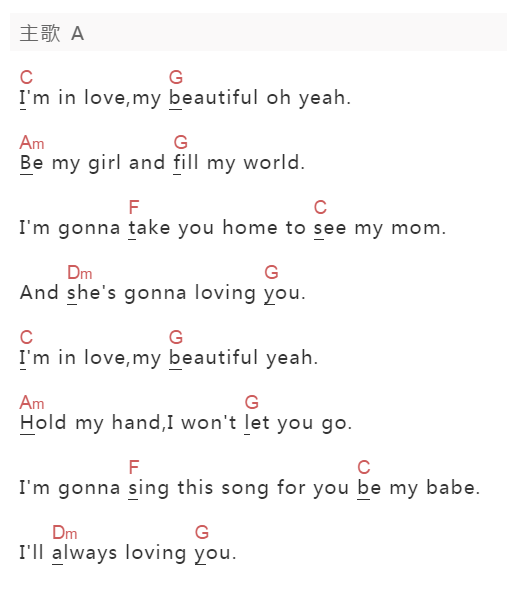 大文《My Beautiful》吉他谱C调和弦谱(txt)1