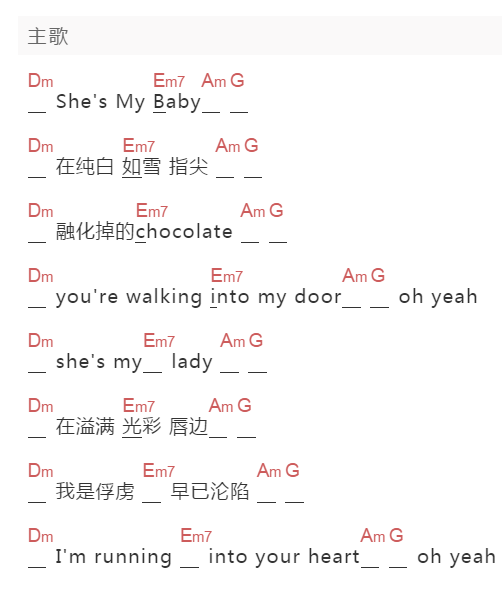 Exo《My Lady》吉他谱C调和弦谱(txt)1