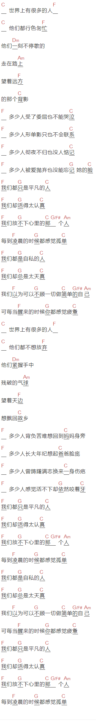 寒《多少人》吉他谱C调_1