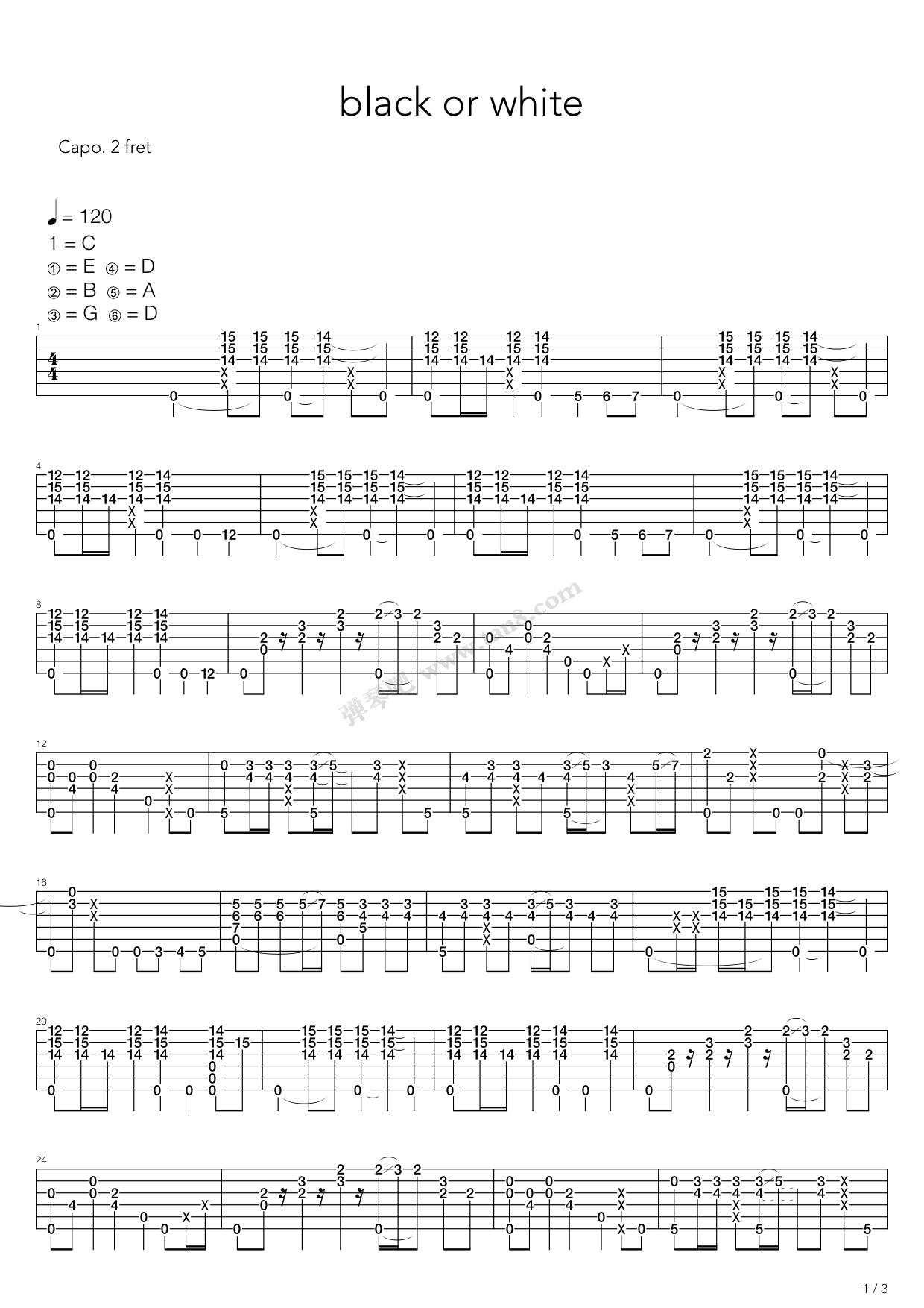 迈克尔·杰克逊《Black Or White》吉他谱C调六线谱(图)1