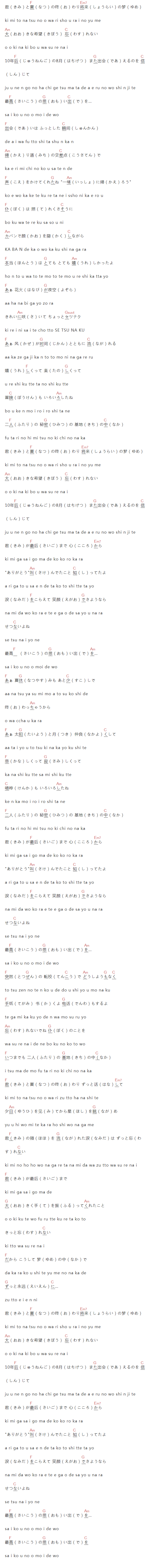 ZONE《Secret Base》吉他谱C调和弦谱(txt)1