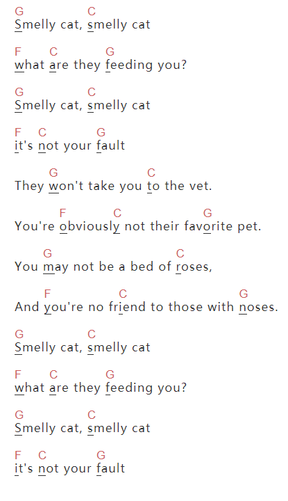 Phoebe Hanngian《Smelly Cat》吉他谱C调和弦谱(txt)1