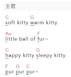 Chris《Soft Kitty Warm Kitty》吉他谱C调和弦谱(txt)1