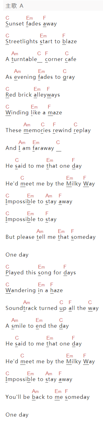孙盛希《Someday Or One Day》吉他谱C调和弦谱(txt)1
