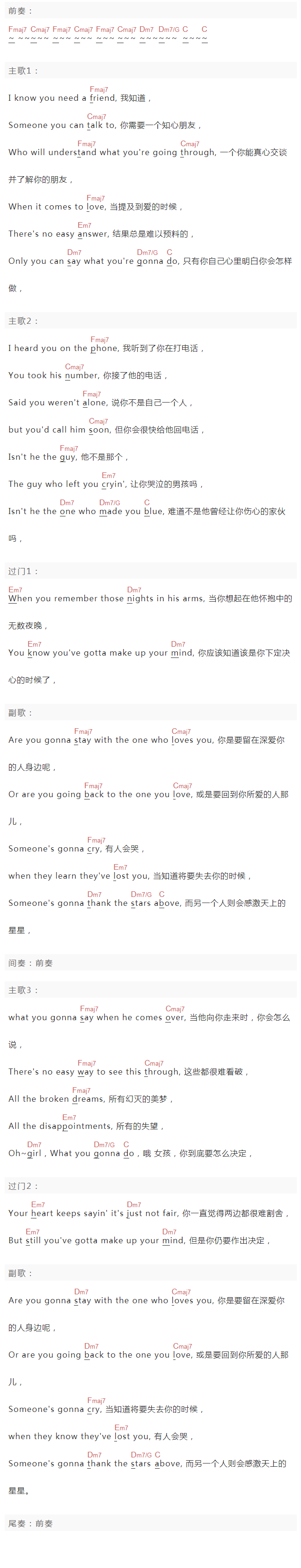 Glenn Frey《The One You Love》吉他谱C调和弦谱(txt)1