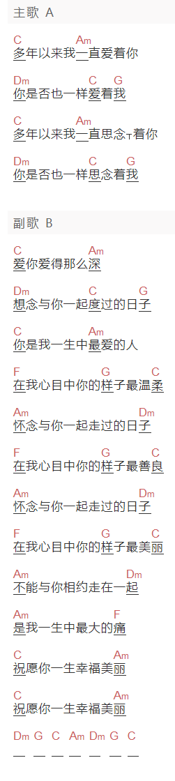 《一生中最爱的人》吉他谱C调和弦谱(txt)1