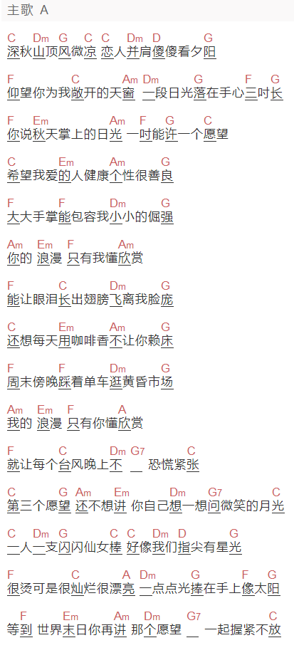 梁静茹《三寸日光》吉他谱C调和弦谱(txt)1
