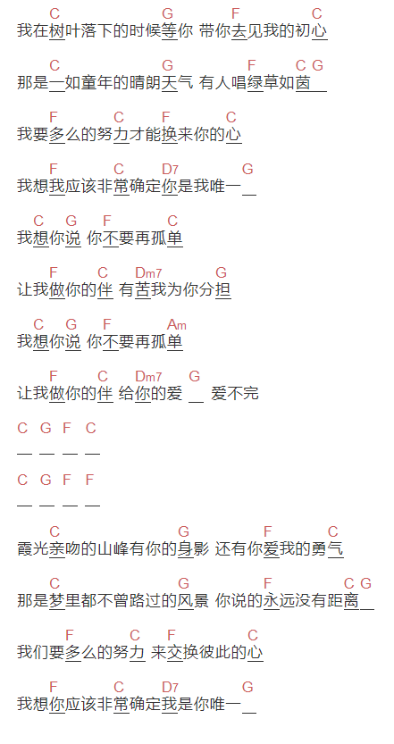 张一清(@白桦树娃娃)《不要再孤单》吉他谱C调和弦谱(txt)1