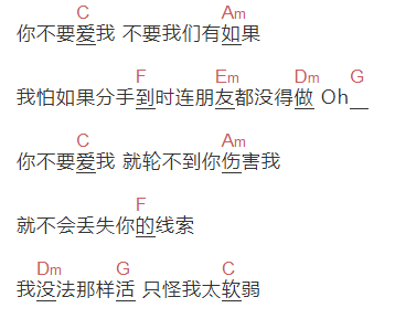 薛凯琪《不要爱我》吉他谱C调和弦谱(txt)1
