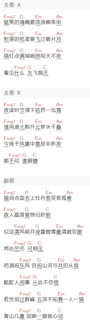Aki阿杰《东风志》吉他谱C调和弦谱(txt)1