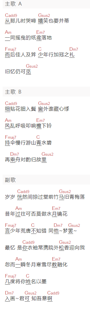 阿YueYue《予君书》吉他谱C调和弦谱(txt)1